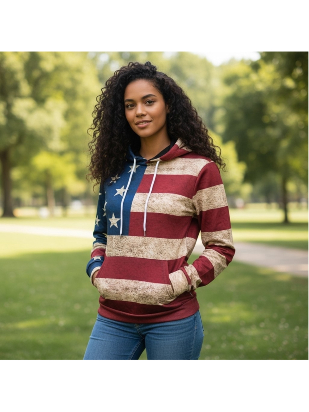 Patriotic Women's Hoodie Red Blue White Flag USA